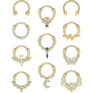 Gold Tone Stainless Steel 16G Septum Rings with Cute Snake & Butterfly Designs -